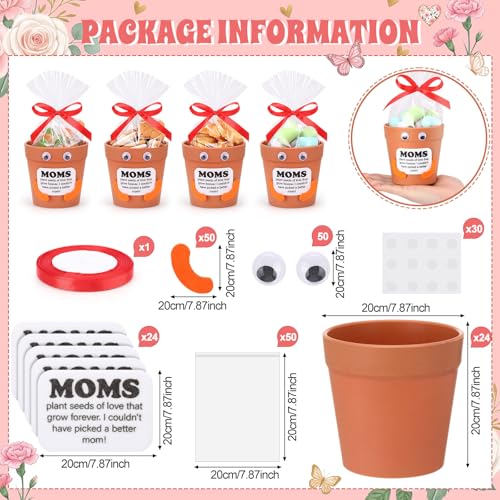 Hollowfly 24 Sets Mother's Day Crafts Bulk DIY Mom Gifts with 24 Pots 24 Gift Bags 24 Cards 50 Felts 50 Eyes Mother's Day ...