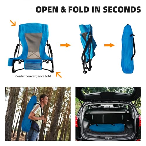 Foristrail Outdoor Beach Chair for Adults Set of 2 PCS Portable Lightweight Low Back Sling Chair with Cup Holder, 300lbs C...