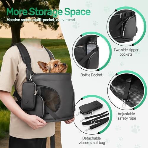 YUDODO Dog Front Backpack Carrier 5-15 lbs, Soft Breathable Pet Front Facing Carrier with Adjustable Straps, Multi-Pocket ...