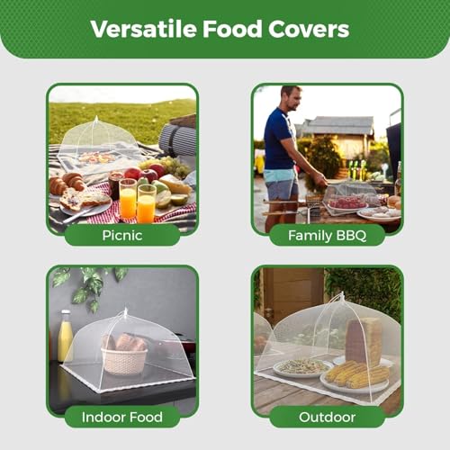 Simply Genius Pop-Up Mesh Food Covers - 17 x 17 in, White, 6 Pack, Large & Tall - Reusable & Collapsible Food Tents for Ou...