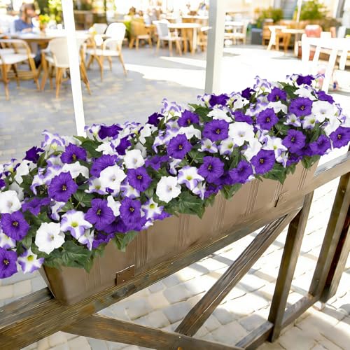 Artificial Flowers for Outdoors, Faux Petunias Spring Summer Decoration, Fake Flowers Plants UV Resistant Look Real Silk F...