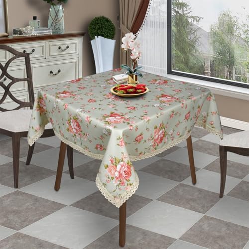 YEESSION Floral Print Square Tablecloth 38 x 38 Inch Stain Resistant and Waterproof Wine Table Cover for Kitchen Dining In...