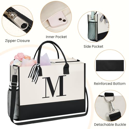 BAGAIL Personalized Initial Tote Bag,Birthday Gifts for Women, Monogrammed Beach Bag for Mom, Teachers, Friends