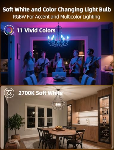 HEKEE E12 LED Candelabra Light Bulbs, Color Changing Candle, C37 B11 40W Incandescent Equivalent, 450 Lumen, RGB + 2700K W...