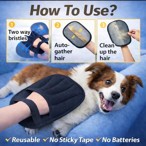 GOLIXA 4 Pack Pet Hair Removal Glove for Dogs & Cats, 4 Designs Electrostatic Magic Brush Pet Hair Remover, Reusable Dog H...