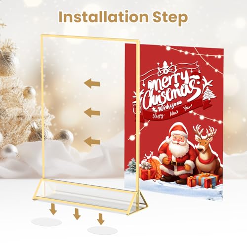 YOAEAILY Acrylic Sign Holder 8.5X11 Gold Frames Double-Sided Gold Picture Frames Flyer Holder for Menu Holder Wedding Tabl...