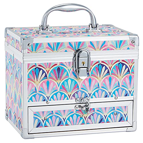 Hododou Girls Jewelry Box Organizer with Drawer & Mirror, Mermaid Tail Style Lockable Storage Case for Kid or Little Girls...