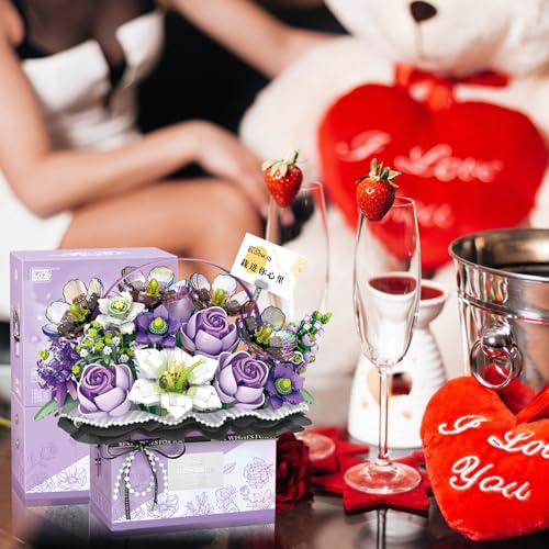 MEIEST Flower Bouquet Building Blocks Model Set,Simulation Artificial Rose Handheld Gift Box,Bonsai Plant Building Bricks ...