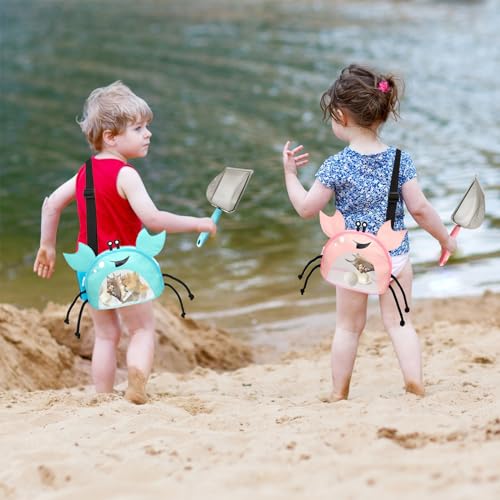 YOOLEETC 4PCS Beach Toy Mesh Shovel and Mesh Beach Bag Seashell Bag,for Sand Filter & Collect Shells,Sand Sifter Shell Col...
