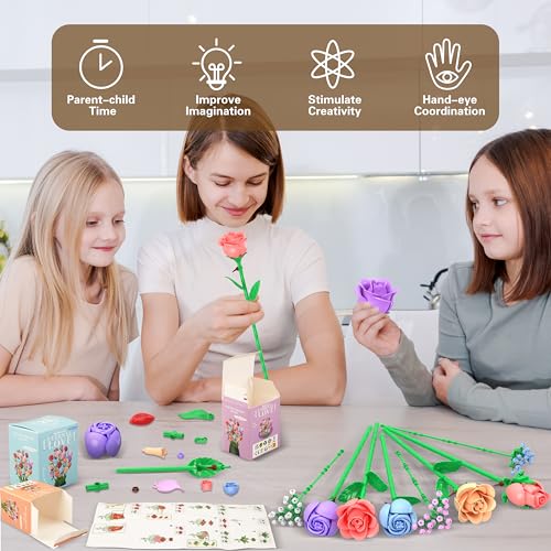 Sopu Colorful Rose Bouquet Flowers Building Set, 24 Boxes 1380Pcs Artificial Flowers Botanical Collection Flowers for Adul...