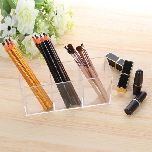 elysolpluv Clear Acrylic Silverware & Pen Organizer Caddy, Transparent Plastic Silverware Holder, Perfect for Office, Bedr...
