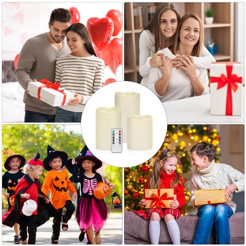 Flameless Candles 4" 5" 6" Set of 3 Ivory Outdoor Indoor Pillars 3" Diameter Battery Operated Flickering Candles Include 1...