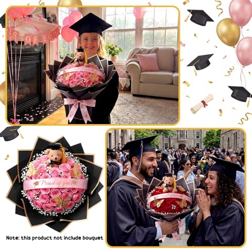 Gilprop 25 Pcs Graduation Flower Bouquet Accessories 2026 with 1 Bear 10 Floral Wrapping Paper 1 Ribbon 12 Butterfly Decor...