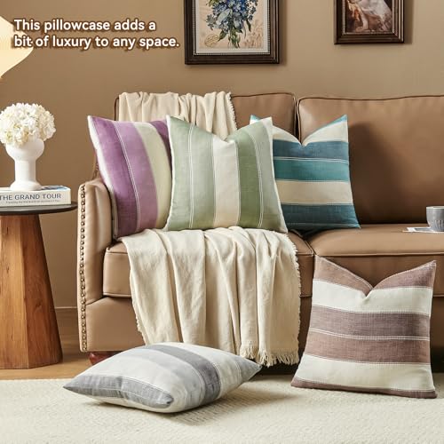 AmHoo Pack of 2 Farmhouse Stripe Check Throw Pillow Covers Set Case Cotton Linen Decorative Pillowcases Cushion Cover for ...
