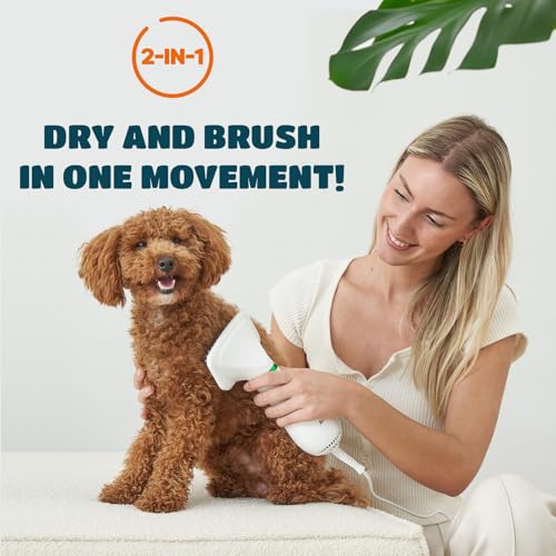 2-in-1 Dog Dryer with Slicker Brush for Small Dogs and Cats, Pet Hair Dryer, Dog Blow Dryer for Grooming with 300 Watts, 7...