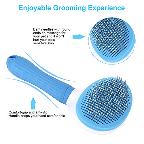 Depets Self Cleaning Slicker Brush, Dog Cat Bunny Pet Grooming Shedding Brush - Easy to Remove Loose Undercoat, Pet Massag...