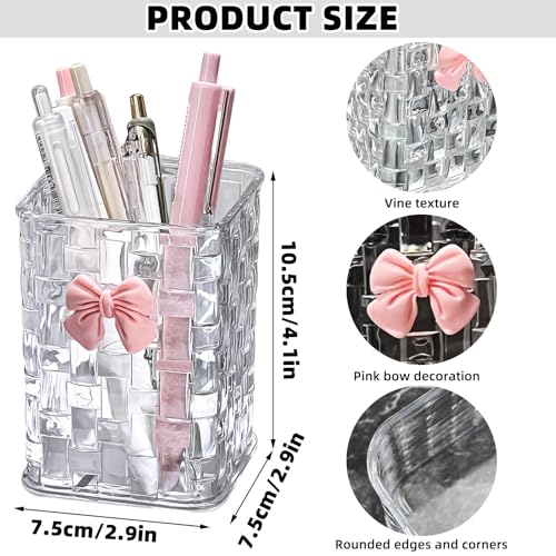 CCREDONE Acrylic Pen Holder for Desk, Clear Pencil Organizer Makeup Brush Cup Holders with Bow Back To School Accessories ...