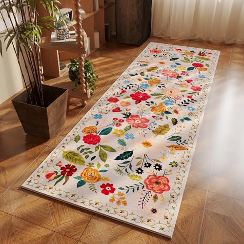 Rugcomf Runner Rug for Hallways Kitchen Rug Non Slip 2'x 6' Washable Rugs with Rubber Backing Soft Floral Carpet Runner fo...