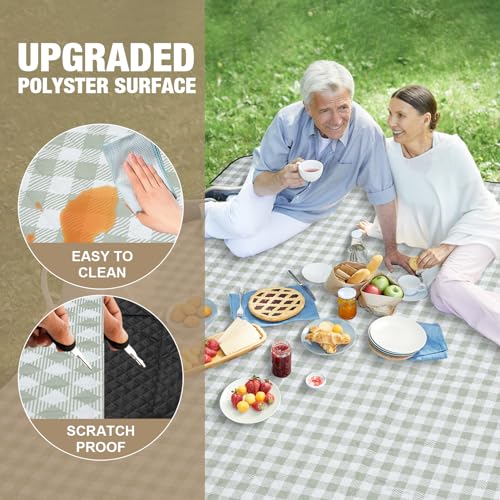 Picnic Blankets Outdoor Extra Large - 80"x80" Portable Waterproof Picnic Blanket, Machine Washable 3-Layer Foldable Park M...