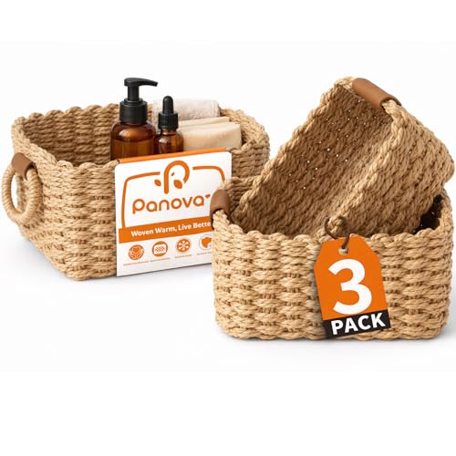 Panovox Storage Basket, Recycled Paper Rope Basket Organizer, 3Pcs Small Baskets for Organizing, Mini wicker Basket for De...