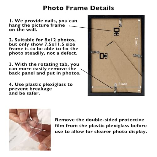 JCJMY 8x12 Picture Frame Black for Wall Hanging or Tabletop, Wall Mounting Horizontally or Vertically, 8 x 12 Wall Gallery...