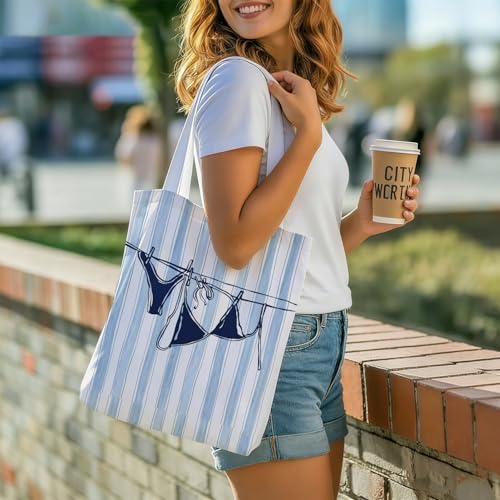 CFFJLHN Beachy Blue Coastal Tote Bag, Gifts for Women, Tote Bags for Women, Reusable Shopping Bags