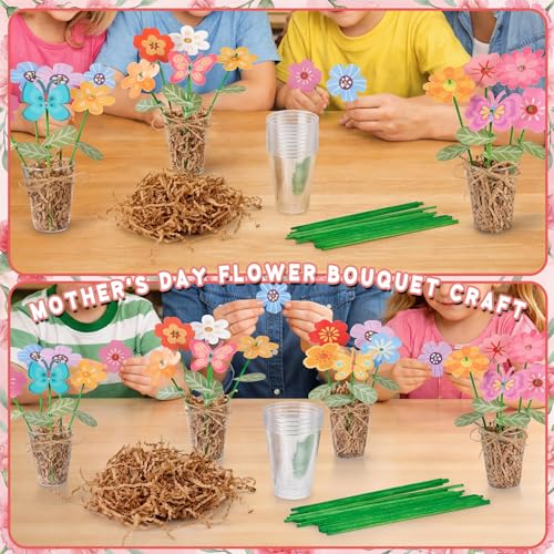 FoldTier 150 Pcs/24 Sets Mother's Day Craft Kit Bulk DIY Flower Bouquet Craft Gift for Mom Make Your Own Bunch of Floral D...