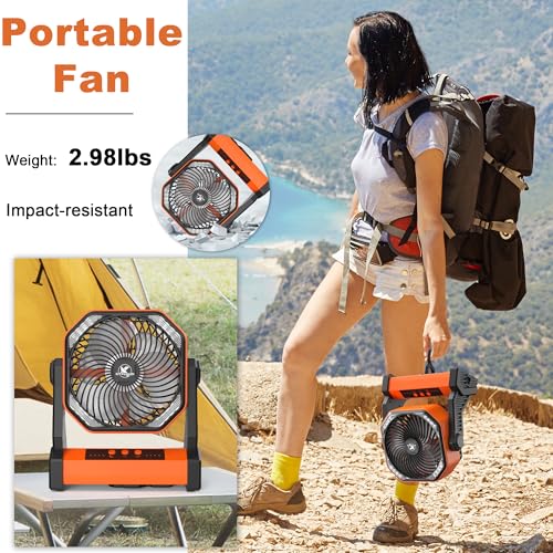 KITWLEMEN 20000mAh Battery Powered Camping Fan - 58H Max Cooling, Rechargeable Battery Operated Desk Fan with 4 Speeds, Br...