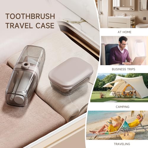 Topavatop Toothbrush Travel Case, 2 in 1 Toothbrush Holder and Rinse Cup, Large Capacity Toothbrush Cup with Cover, Portab...