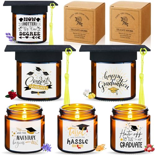 Conelist 12Pcs Graduation Scented Candles Gifts Set for Her Him Include 6 Pcs 7oz Jar Soy Wax Candles and 6 Pcs Mini Gradu...