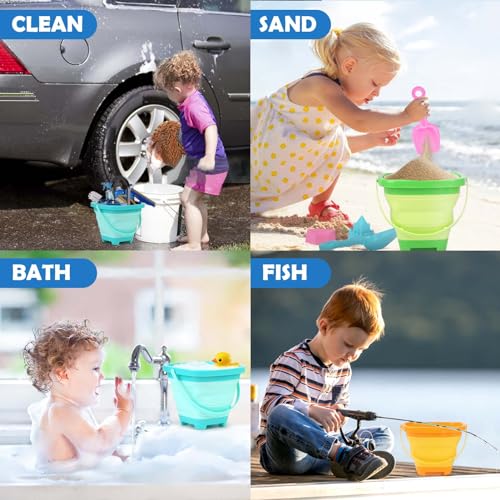 Dreamon Beach Toys for Kids 3-10, Collapsible Sand Toys Include 3 Pack Foldable Buckets with Mesh Bag, 24 PCS Beach Mold a...