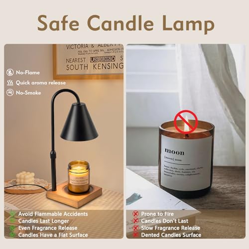 Electric Candle Warmer Lamp with Timer: Candle Warmer Lamp Adjustable Height for All Size Jar Candles, Dimmable Candle War...