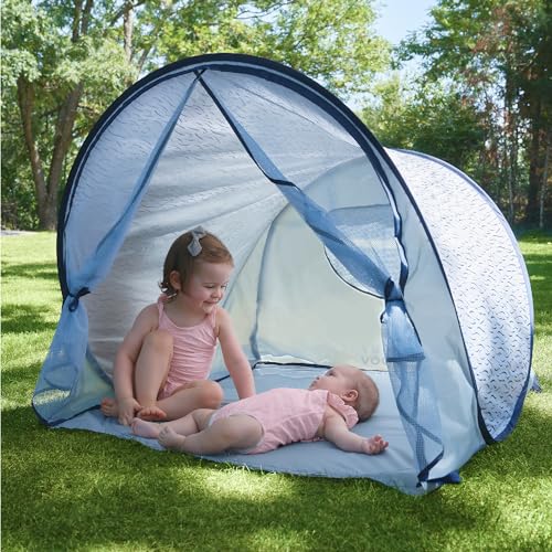 Babymoov Anti-UV Baby & Toddler Beach Tent UPF 50+ Sun Protection with Pop Up System for Easy Use & Transport, Blue Waves...