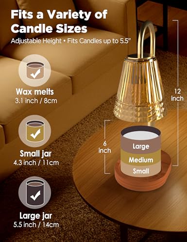 TATAANTY Candle Warmer Lamp with Timer Dimmable, Height-Adjustable Candle Warmer with 2 Bulbs, Melt Wax Warmer Lamp, House...
