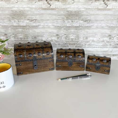 Nautical Cove Treasure Chest Keepsake and Decorative Wood Box (Large 8x6x6) - Storage Box, Wooden Box with Hinged Lid, Rus...