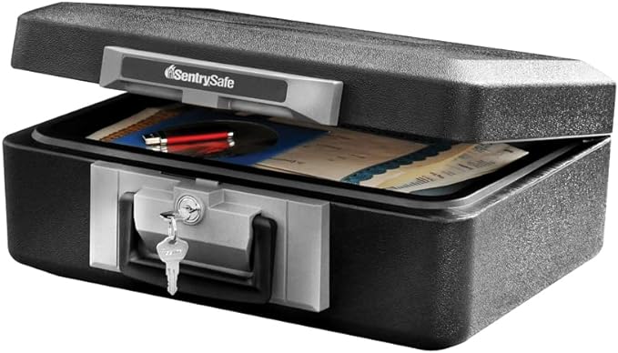 SentrySafe Fireproof Safe Box with Key Lock, Chest Safe with Carrying Handle to Secure Money, Jewelry, Documents, 0.25 Cub...