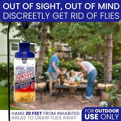 Fly Trap Outdoor Fly Traps for Patio with 2 Non-Toxic Dissolvable Bait Refills. Reusable Hanging Bug Catcher Killer for Al...