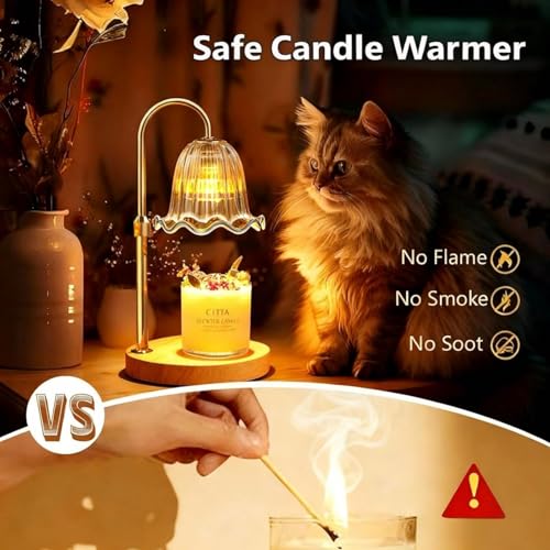 MoKasi Crystal Candle Warmer Lamp with Timer & Dimmable Light, Wall Mount Option，Adjustable Height Wax Melt Warmer for Jar...