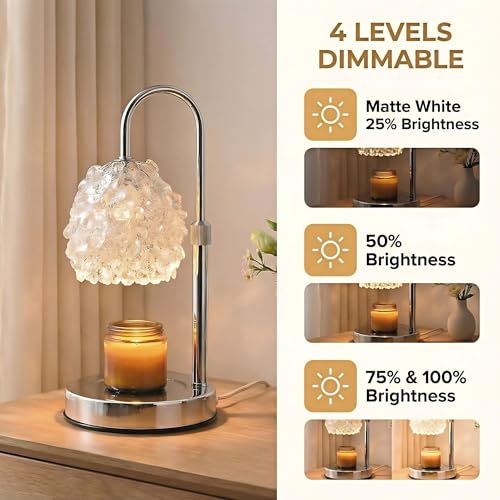 EMINLONA Candle Warmer Lamp with Timer & Dimmer, Adjustable Height Candle Lamp, Hand-Embedded Glass Crystal Lampshade, Val...
