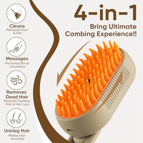CRAFTIVIO 4-in-1 Cat Steam Brush for Shedding – Self-Cleaning Comb for Long and Short Hair Cats and Dogs, Steam Pet Brush ...