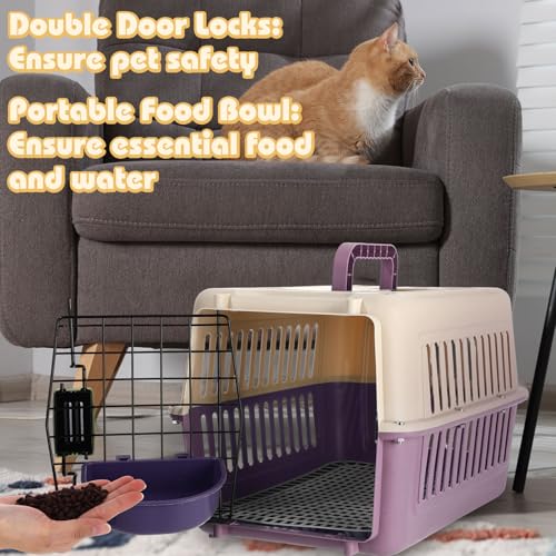 Fiwochic 2 Set Hard Plastic Pet Carrier Breathable Dog Cat Kennel with Metal Door Bowl Grille Mat Pet up to 14 Lbs Carrier...
