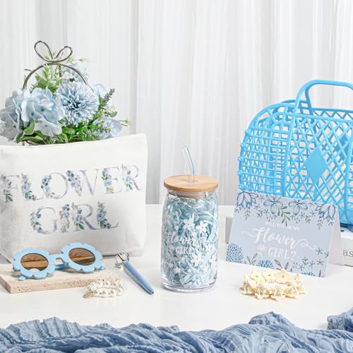 Havawish 8 Pcs Flower Girl Proposal Gifts Set Jelly Bag Will You Be My Flower Girl Basket Makeup Bag Cups Sunglasses Card ...