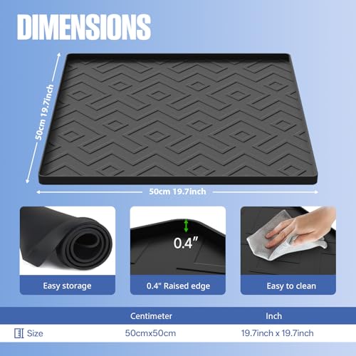 Water Cooler Mat – 19.7" x 19.7" Silicone Water Dispenser Mat for Floor & Countertop, Spill-Proof & Waterproof Tray for Co...