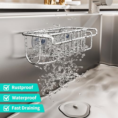 HapiRm 4 in 1 Sink Caddy Sponge Holder, SUS304 Stainless Steel Kitchen Brush Holder and Dish Cloth Hanger, Kitchen Organiz...
