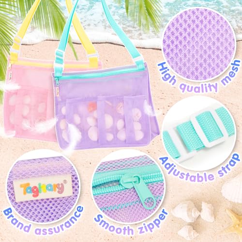 Tagitary Beach Toys Mesh Beach Bags with Zipper, Kids Pool Sand Toys Seashell Crossbody for Boys and Girls Summer Vacation...