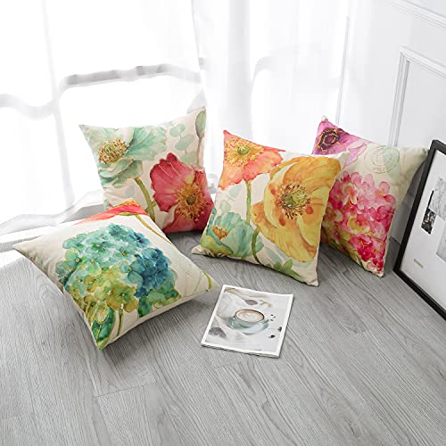 Artscope Set of 4 Waterproof Throw Pillow Covers 20x20 Inches, Hydrangea and Lotus Pattern Decorative Cushion Covers, Perf...