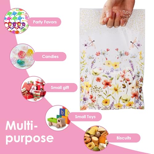 HappFestiv 50 Pcs Clear Wildflower Party Favor Bags, Wild Flower Plastic Treat Bags with handle, Floral Gift Bags Candy Ba...