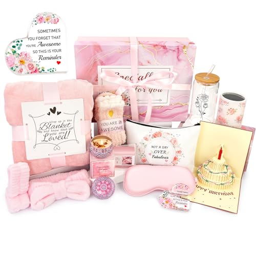Birthday Gifts for Women, 13pc Valentine Gift Basket for Women Birthday Unique, Spa Basket Care Package Get Well Soon Box ...