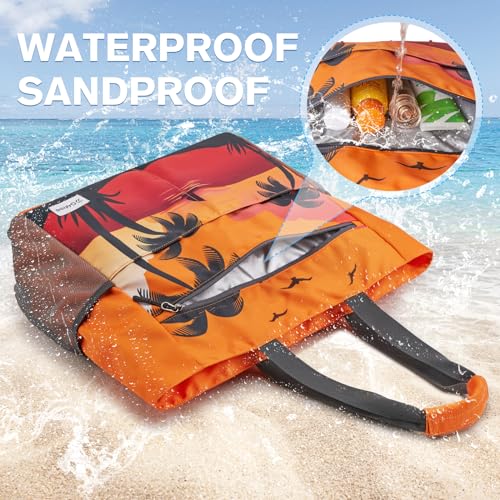 G4Free Beach Bag, Waterproof Sandproof Beach Tote Bag, Large Capacity Foldable for Women