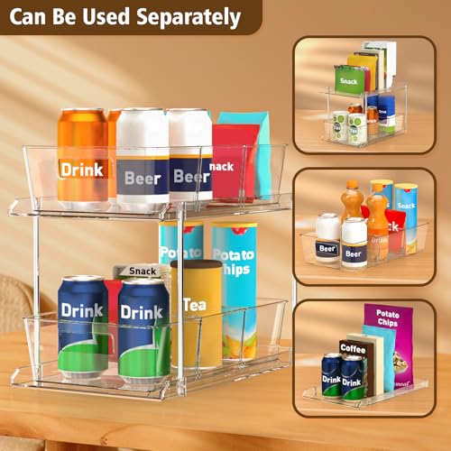 Fabspace Pull-out Home Organizer, 2 Pack 2 Tier Clear Bathroom Organizer with Dividers, Multipurpose Vanity Counter Tray, ...